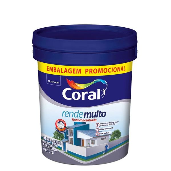 TINTA ACRÍLICA CORAL RENDE MUITO CONCENTRADA BRANCO FOSCO 20 L.